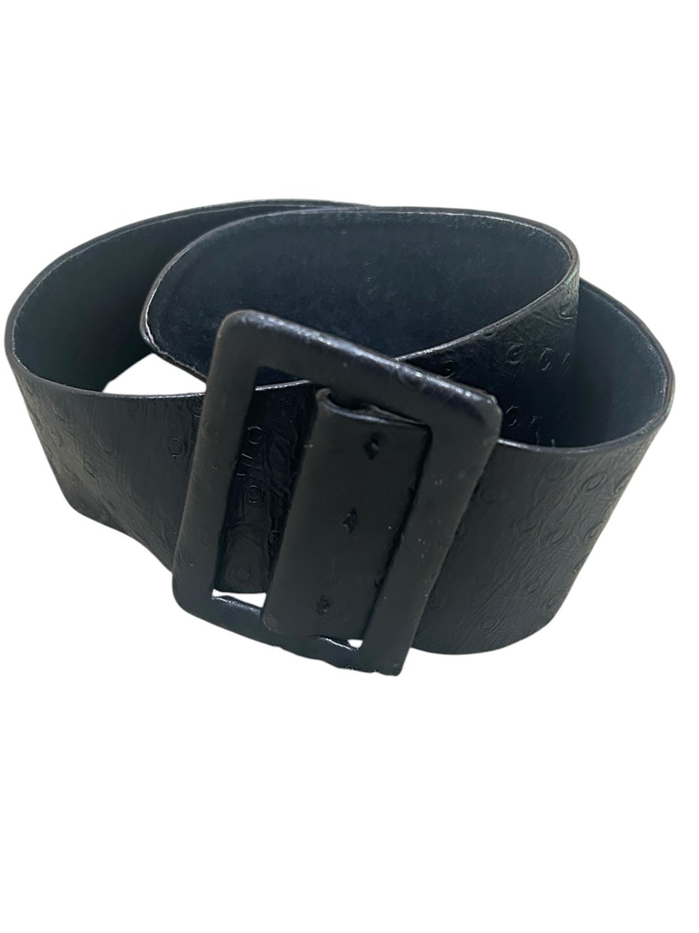 Ann Taylor Vtg ‘90’s Wide Black Embossed dot Leather Belt rectangular buckle